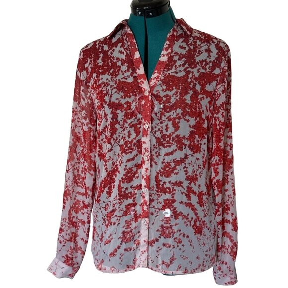 The Limited Floral Sheer Button-Down Blouse V-Neck 100% Polyester Women's Size S - Picture 1 of 16
